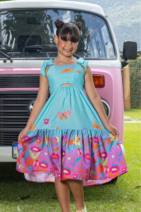 Vestido Infantil Victória Estampado Azul