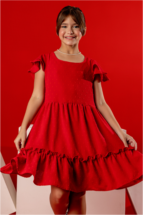 Vestido Infantil Vermelho Michelle Crepe Invicta