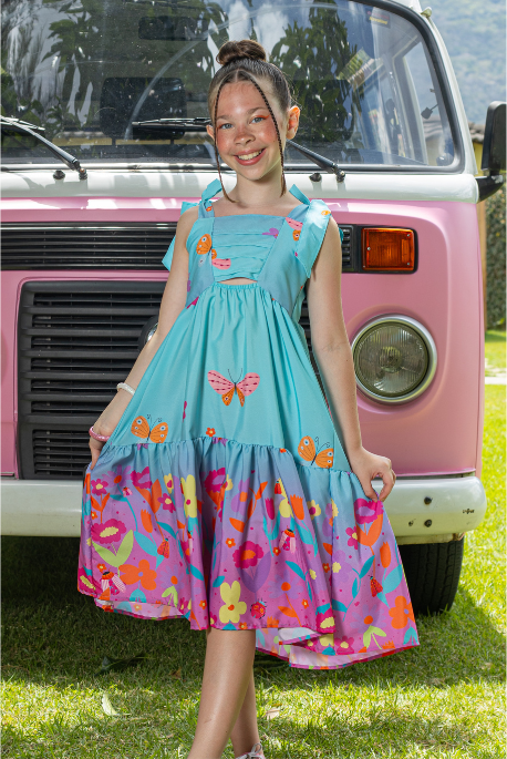 Vestido Infantil Victória Estampado Azul