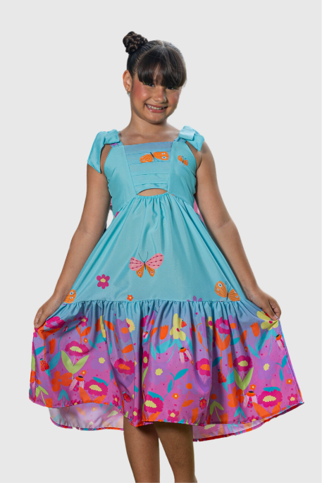 Vestido Infantil Victória Estampado Azul