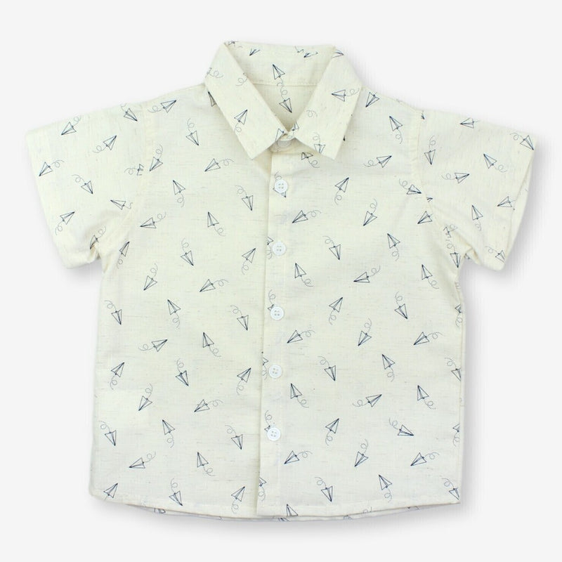 Camisa Infantil Masculina Manga Curta Linho Avião