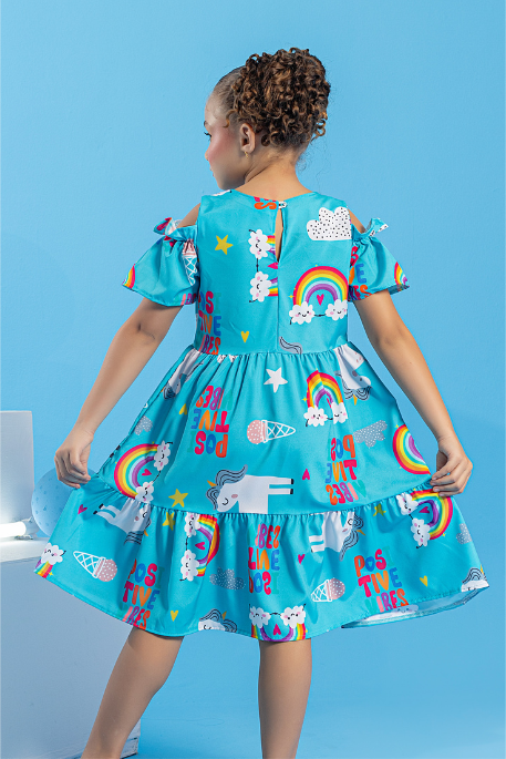 Vestido Infantil Azul Unicórnio