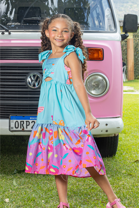 Vestido Infantil Victória Estampado Azul