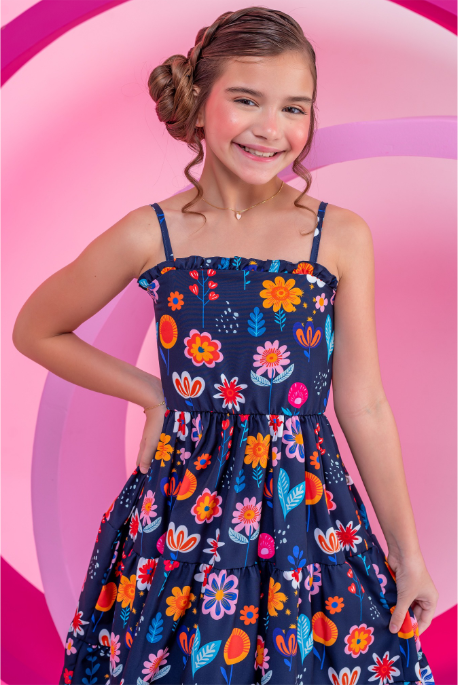 Vestido Infantil Helena Jardim Azul