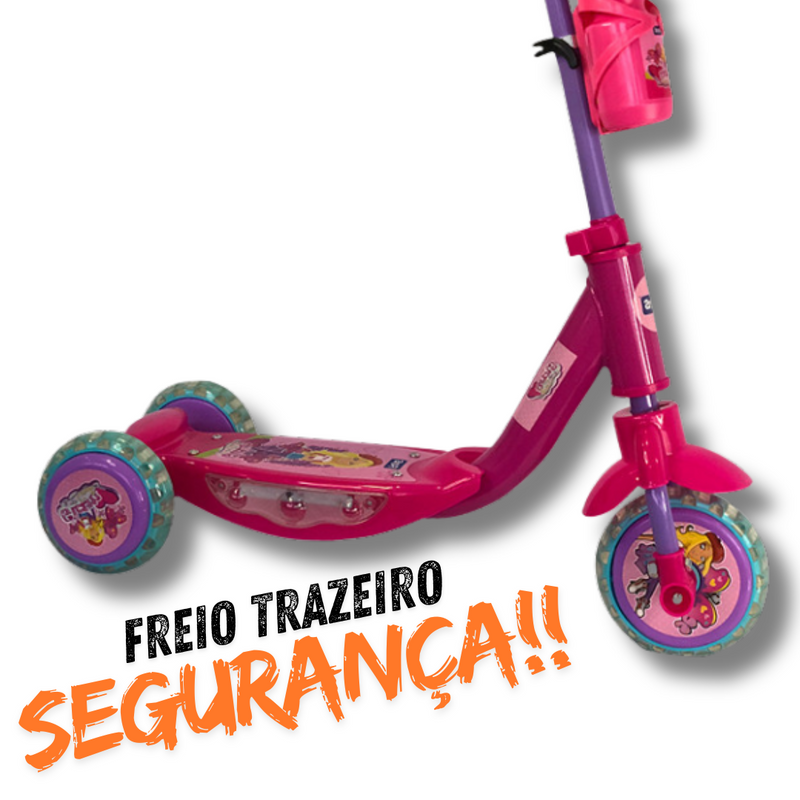 Patinete Infantil com Garrafinha Bolsa Campainha Freios Seguro  - Rosa