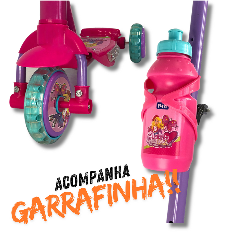 Patinete Infantil com Garrafinha Bolsa Campainha Freios Seguro  - Rosa