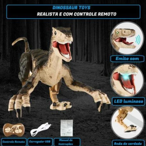 Dinossauro de controle remoto - Velociraptor Brincalhão - Criativa Kids