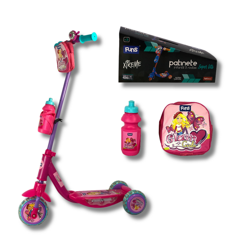 Patinete Infantil com Garrafinha Bolsa Campainha Freios Seguro  - Rosa