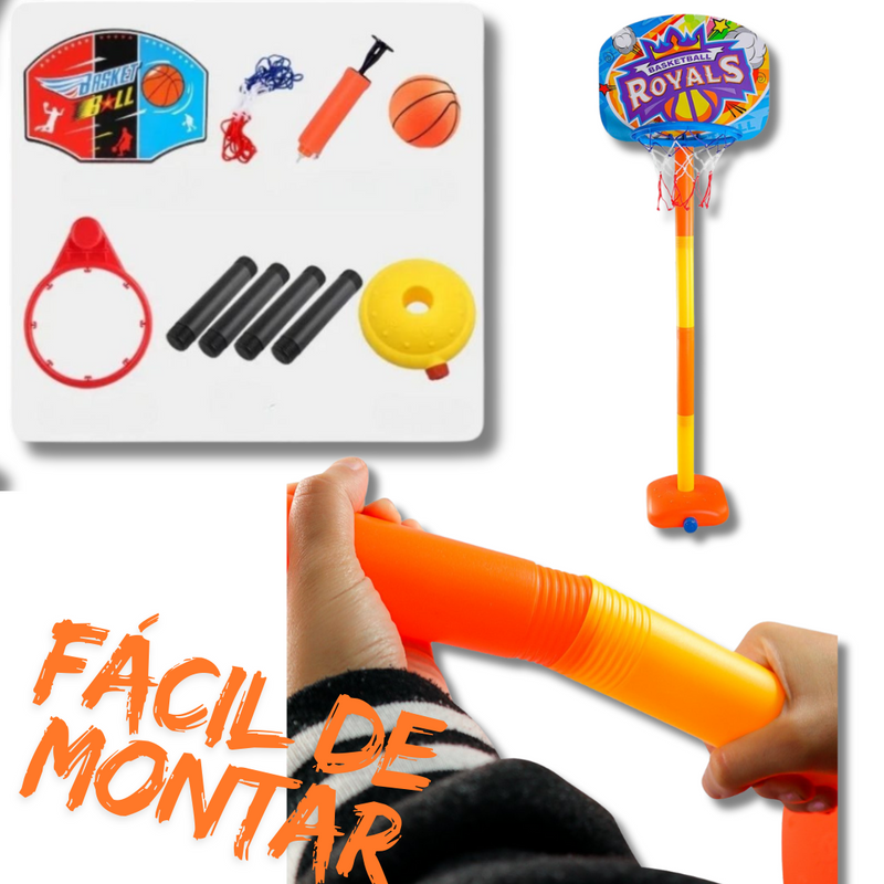 Kit Cesta de Basquete infantil com Tabela Bola e Bomba - Basketball Portatil