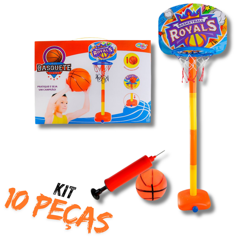 Kit Cesta de Basquete infantil com Tabela Bola e Bomba - Basketball Portatil