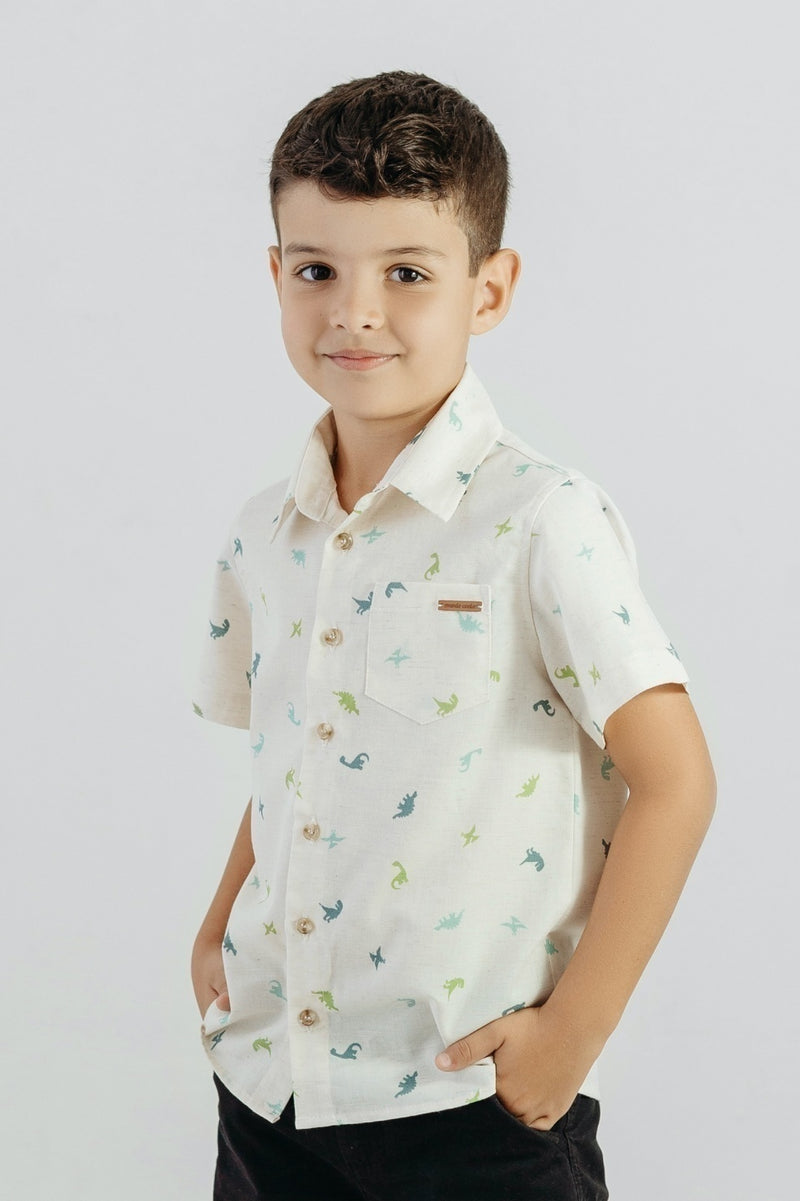 Camisa Infantil Masculina Linho Dino