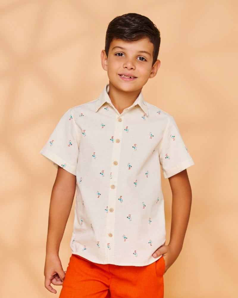 Camisa Infantil Masculina Linho Gaivota