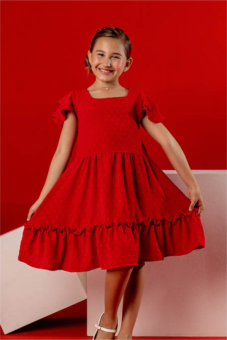 Vestido Infantil Vermelho Michelle Crepe Invicta