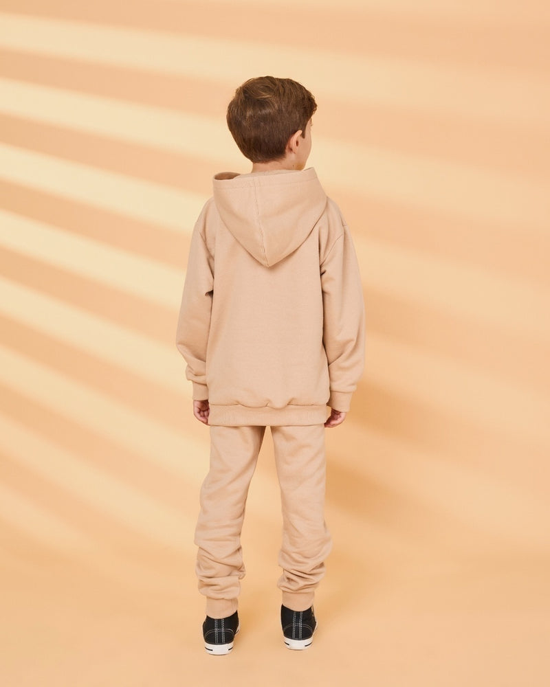 Conjunto Infantil Masculino Moletom Peluciado com Capuz Bege