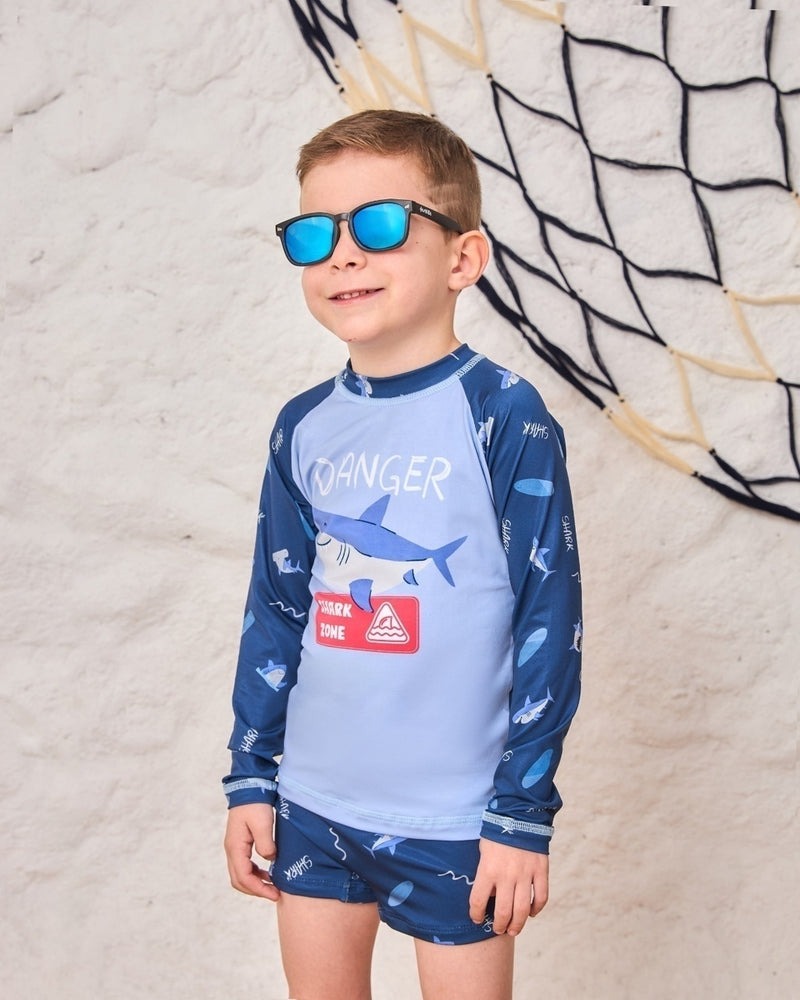 Conjunto Infantil Masculino Praia e Piscina Azul Tubarão