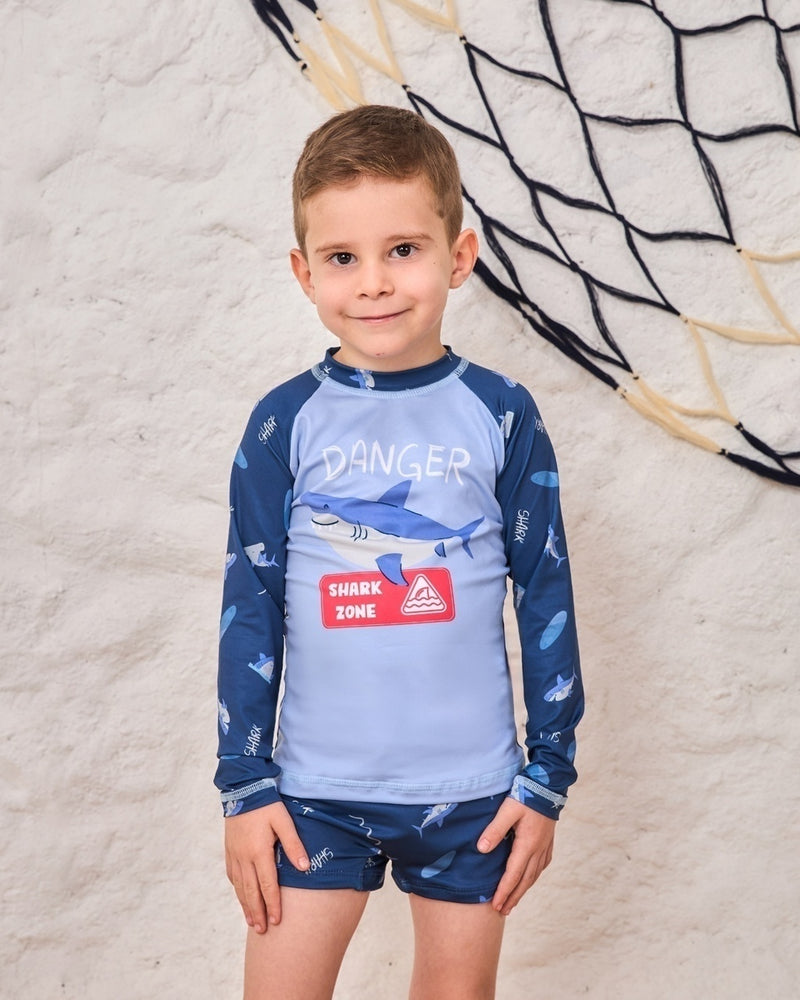 Conjunto Infantil Masculino Praia e Piscina Azul Tubarão