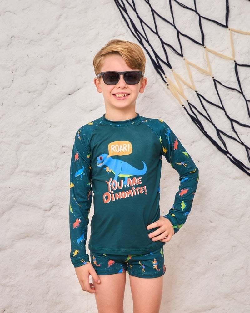 Conjunto Infantil Masculino Praia e Piscina Verde Dino