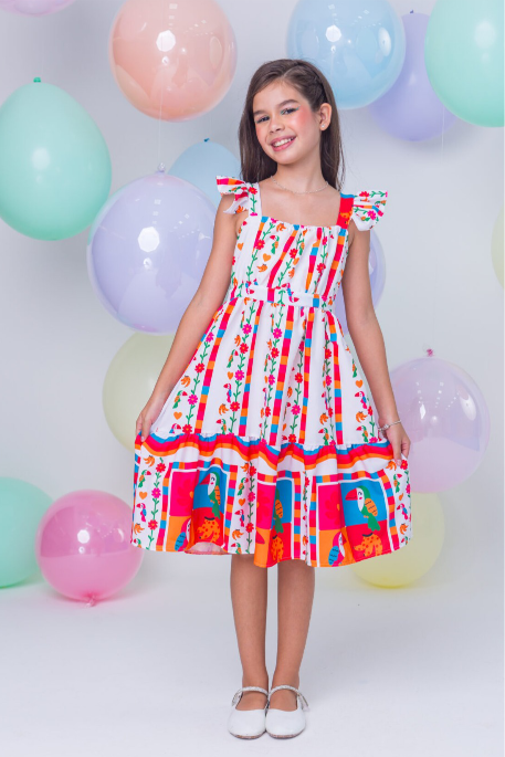 Vestido Infantil Branco Estampado Flor