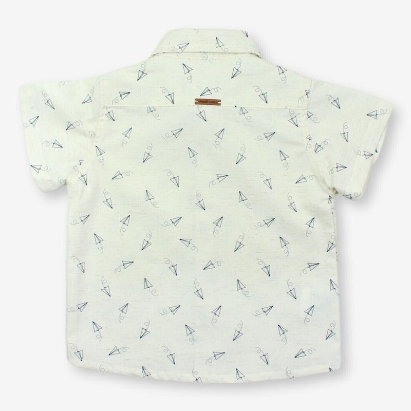 Camisa Infantil Masculina Manga Curta Linho Avião